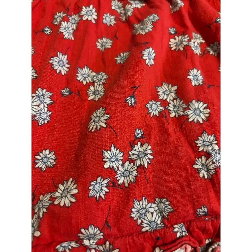 SO Girls Red Floral Tiered Ruffle Dress Size S(7)